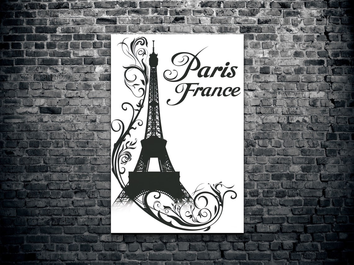 Black Eiffel Tower Silhouette With Paris France Script Wall Art - Image 2