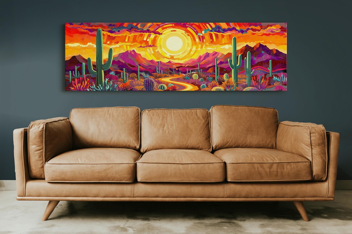Desert Sunset Saguaro Cactus Mountains Bold Southwest Art Poster - Image 5