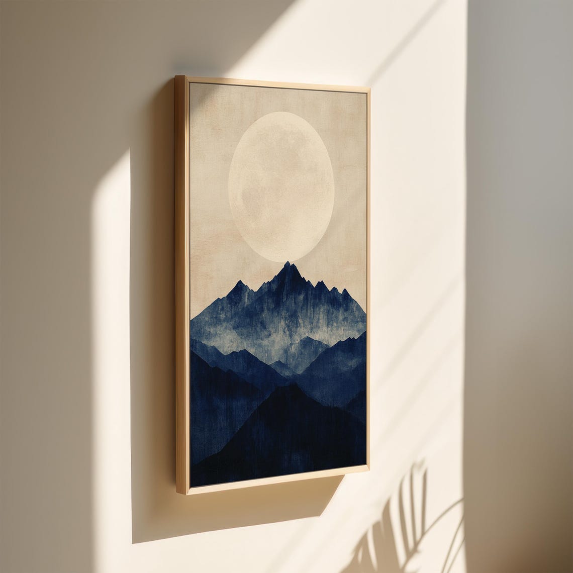 Minimalist Mountain Wall Art Full Moon Japanese Aesthetic Serene Blue Landscape Print - Image 4