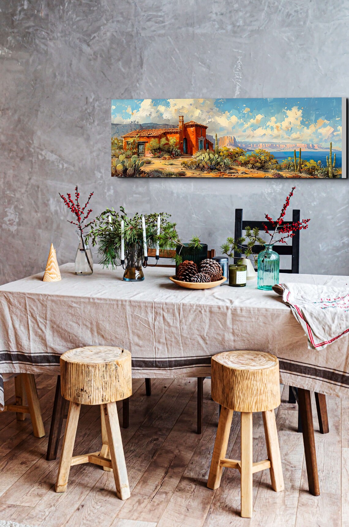 Southwest Desert Adobe House Cactus Saguaro Landscape Poster - Image 3