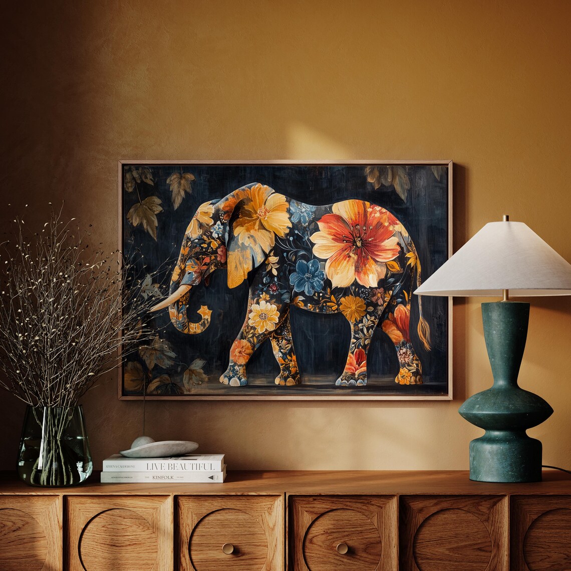 Elephant Covered in Vibrant Floral Pattern Bold Botanical Animal Poster - Image 3