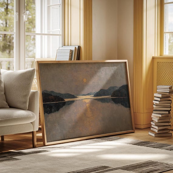 Serene Moonlit Lake Canvas Wall Art Tranquil Mountain Landscape Oil Painting Calming Nature Scene With Reflection For Home Dcor