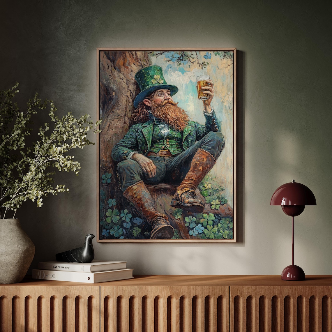 Cheerful Leprechaun in Green Top Hat Art Print - Image 7