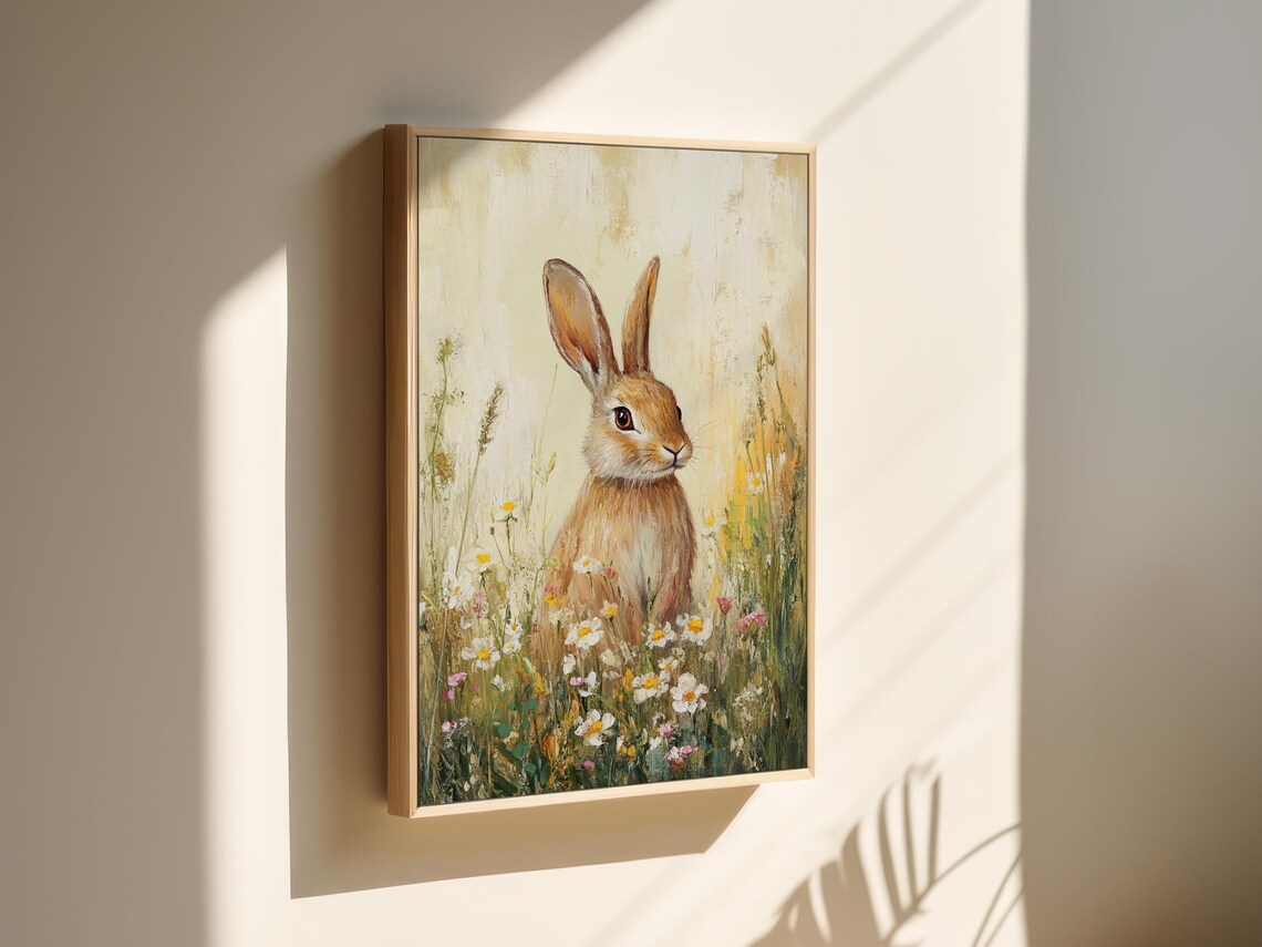 Charming Bunny In Wildflowers, Rustic Spring Art Print - Image 5