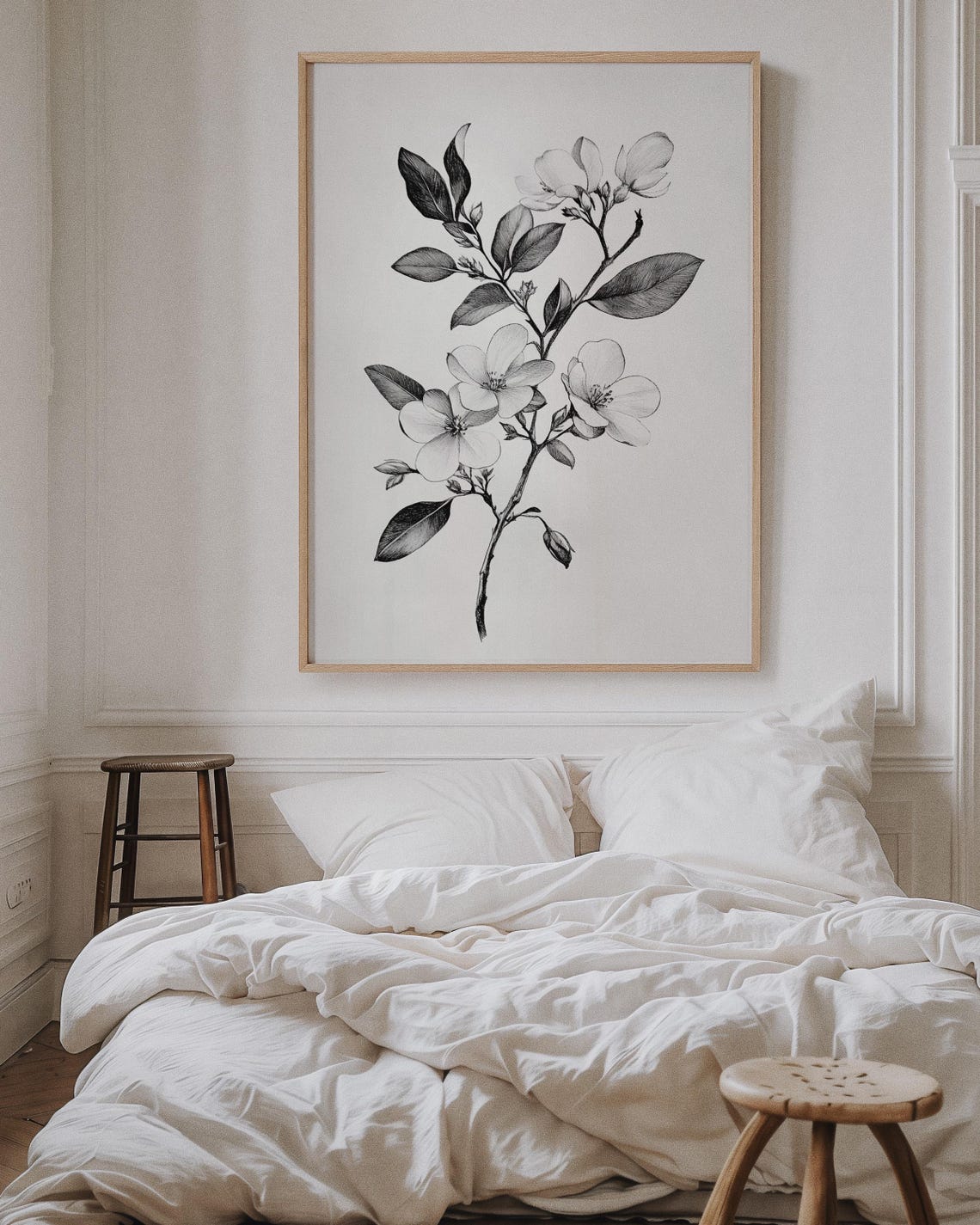 Blossoming Flower Branch Ink Drawing Botanical Framed Poster - Image 4