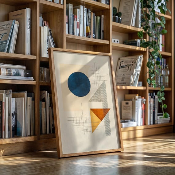 Geometric Abstract With Blue Circle And Orange Triangle