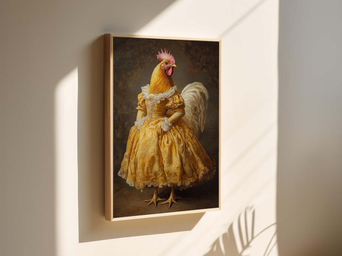 Regal Chicken in Victorian Dress, Farmhouse Art Print - Image 3