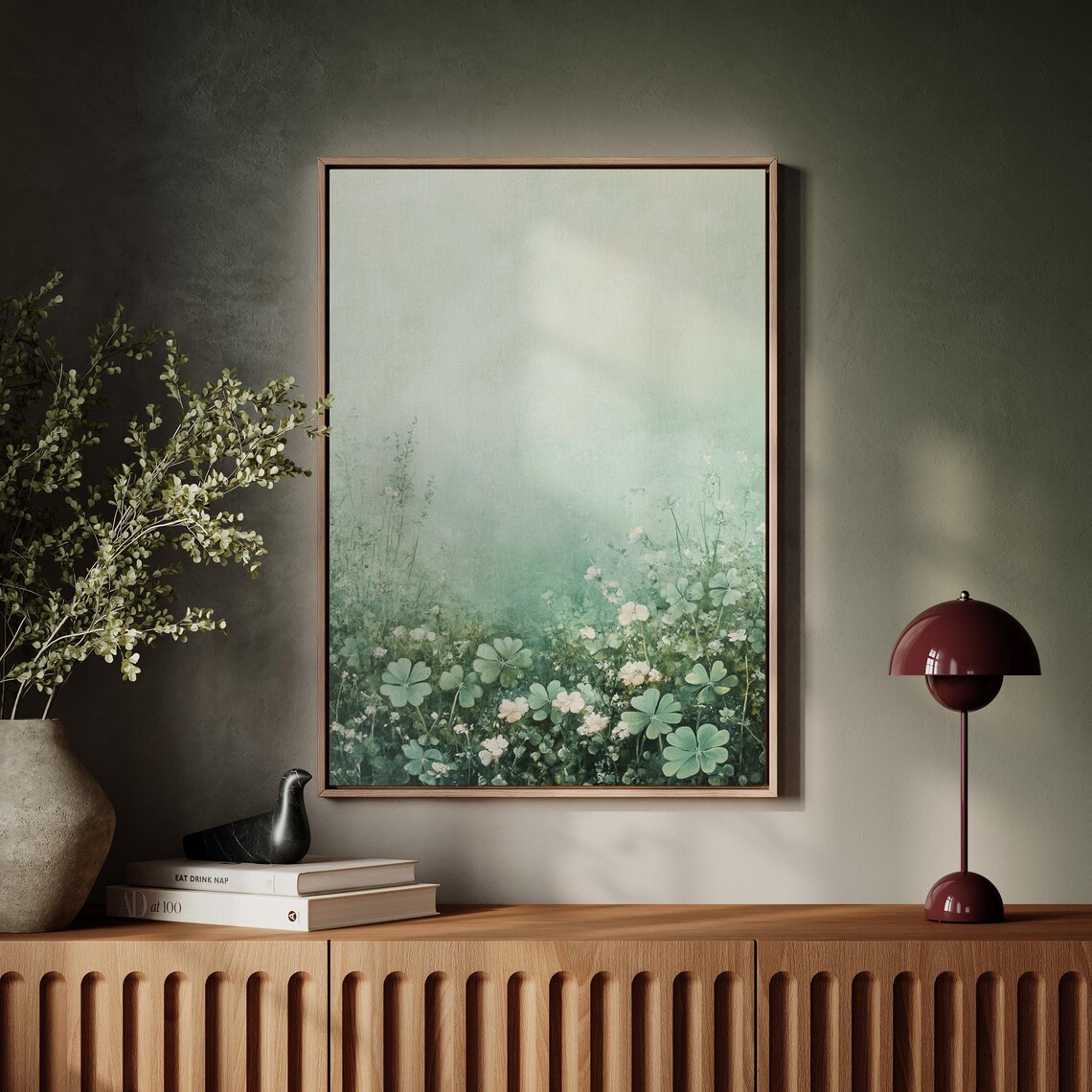 Serene Clover Field Art Print, Pastoral Landscape