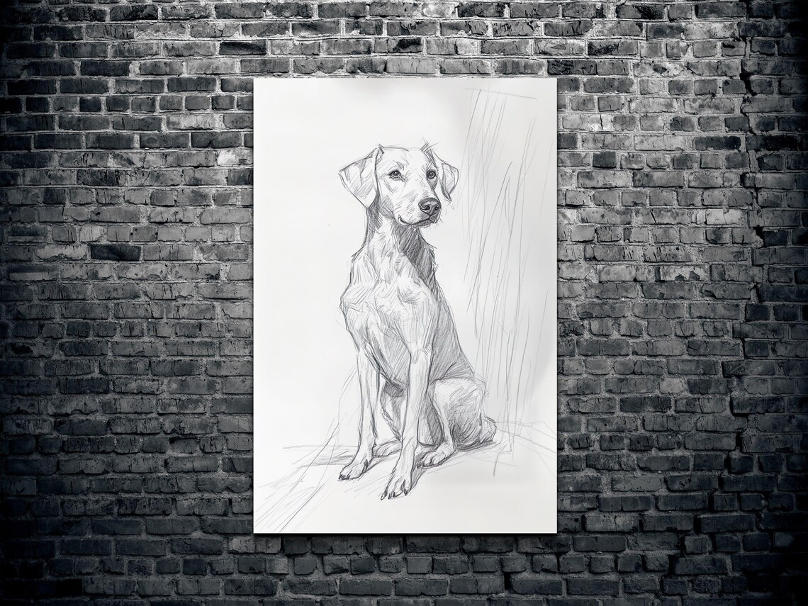 Labrador Retriever Pencil Sketch Sitting Dog Portrait Art Poster - Image 2