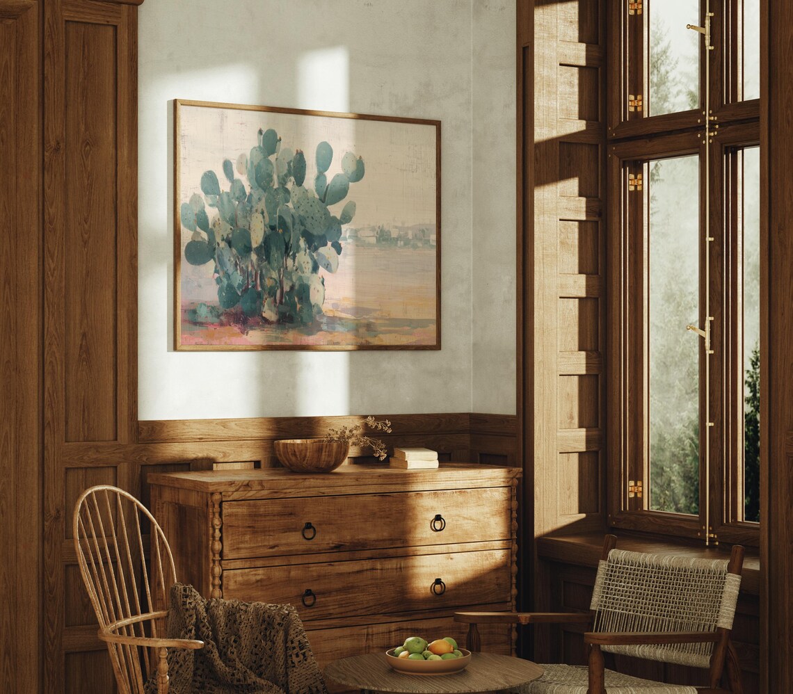Desert Prickly Pear Cactus Oil Painting Southwestern Print Decor