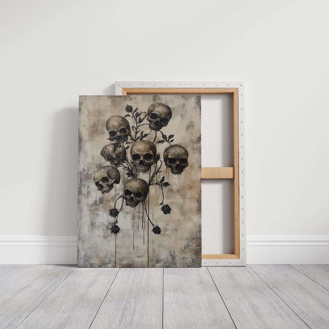 Gothic Skull Floral Bouquet Dark Botanical Macabre Skull Art Poster - Image 3