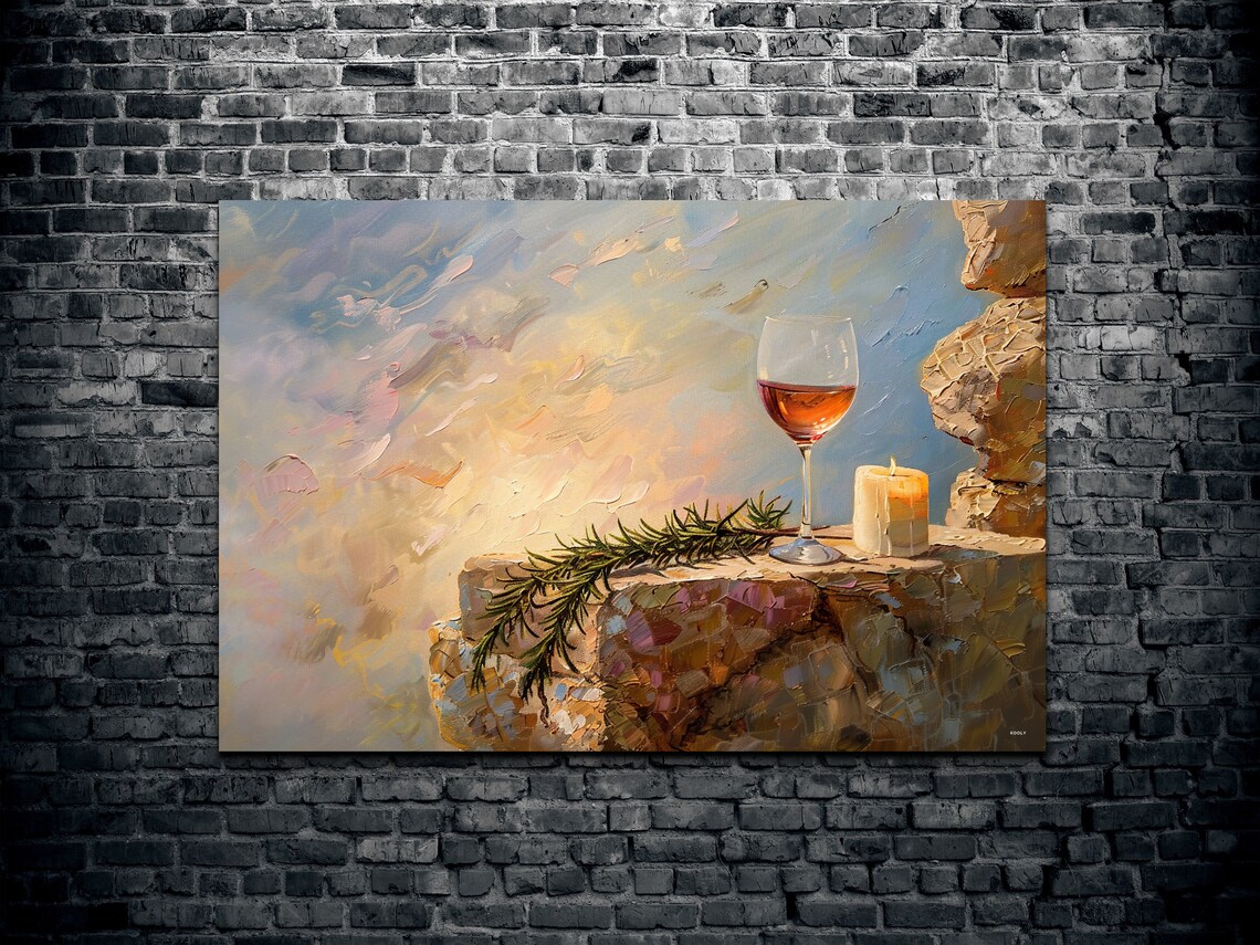 Wine Glass Candle and Rosemary Still Life Oil Painting Poster - Image 2