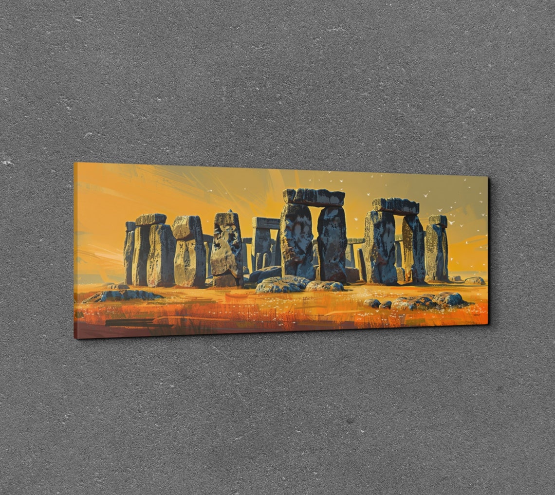 Stonehenge Golden Sunset Sky with Birds Flying Panorama Wall Art - Image 3