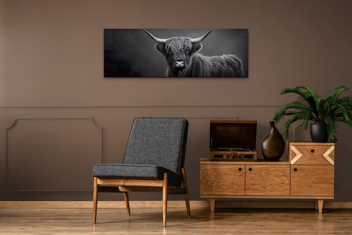 Highland Cow Close Up Black and White Rustic Farmhouse Poster - Image 4