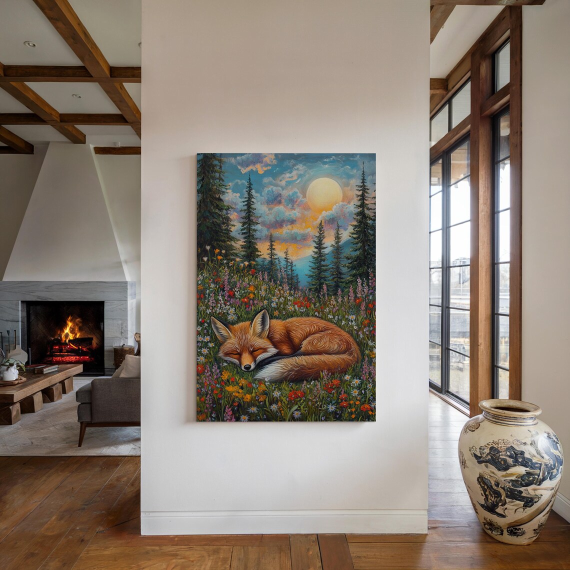 Sleeping Fox In Flower Meadow Sunset Pine Forest Animal Poster - Image 4