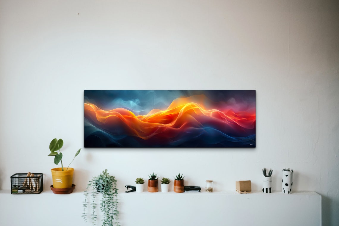 Fiery Orange Smoke Wave Abstract Dark Background Flow Poster - Image 4