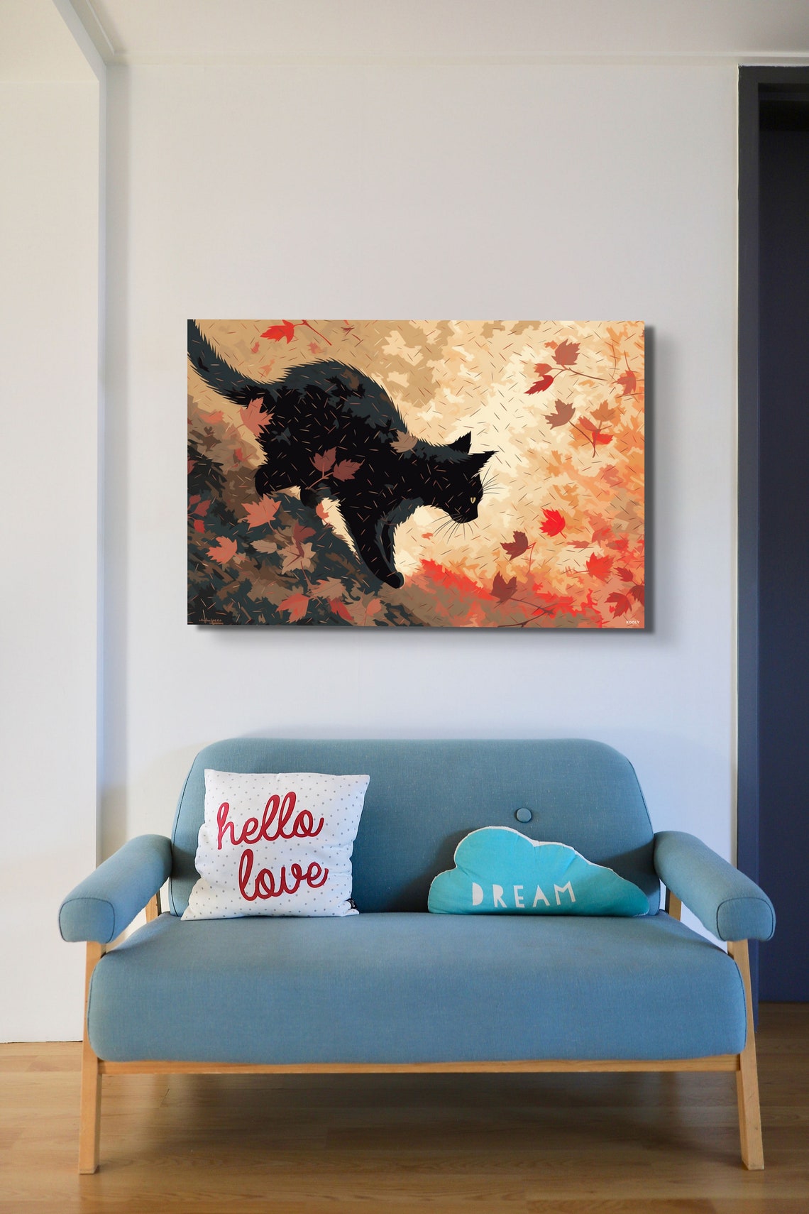 Black Cat Autumn Leaves Falling Illustration Fall Art Poster - Image 2