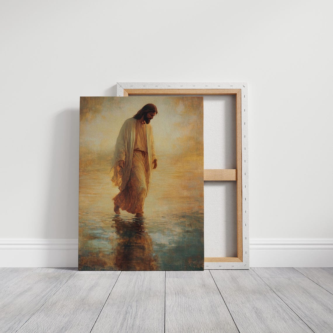 Jesus Walking on Water at Golden Sunrise Over Calm Seas Poster - Image 6