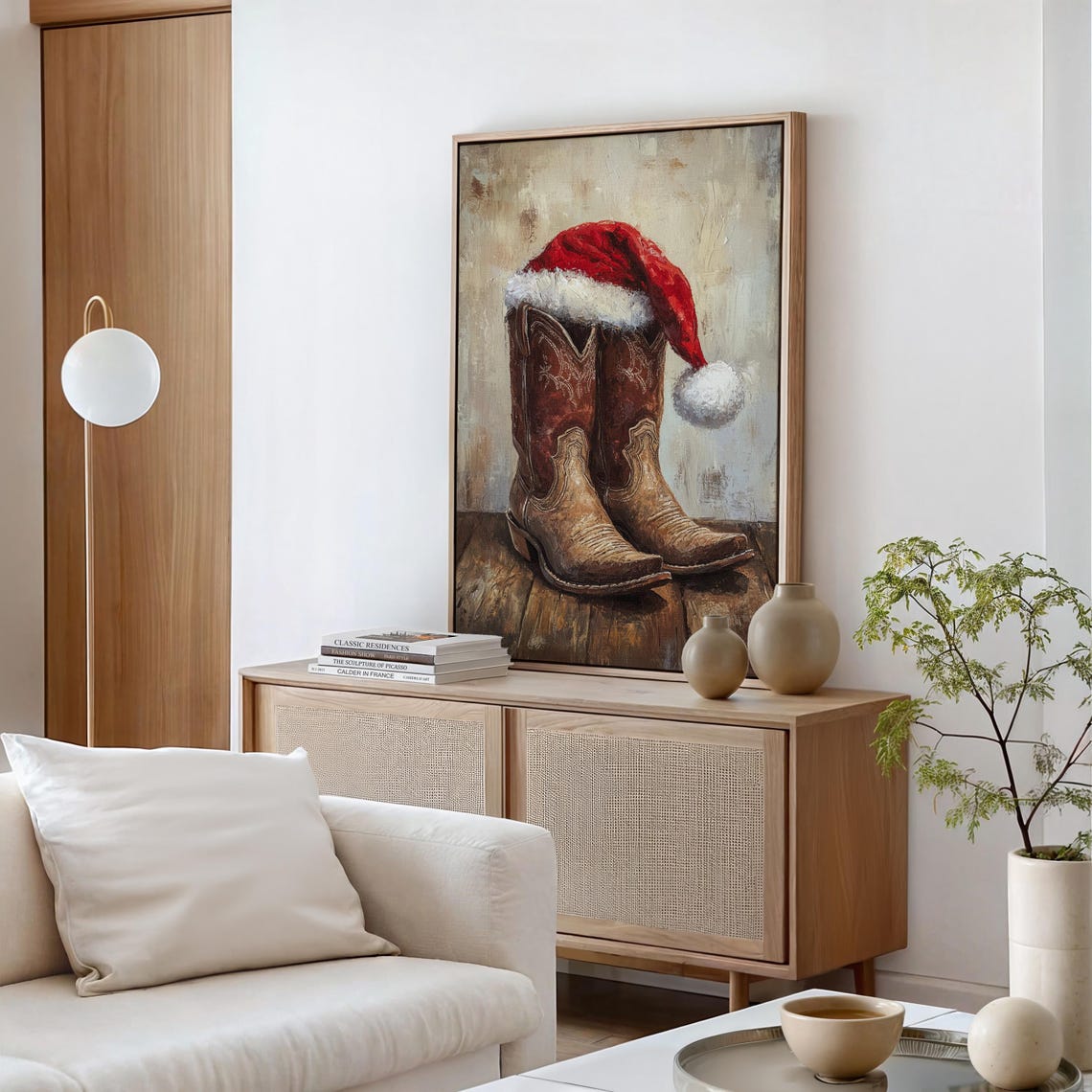 Rustic Cowboy Boots with Santa Hat Christmas Western Painting Poster - Image 2