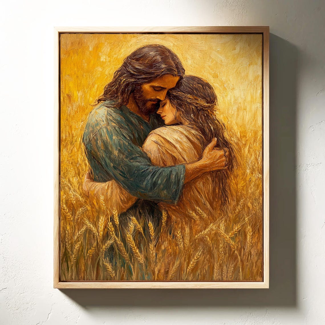 Jesus Embracing A Woman In A Golden Wheat Field Christian Oil Painting Spiritual Artwork For Home Decor Emotional Religious Wall Art - Image 3
