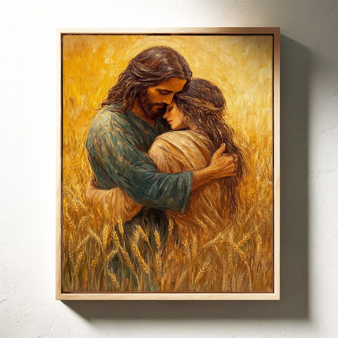Jesus Embracing A Woman In Golden Wheat Field Christian Art Poster - Image 3