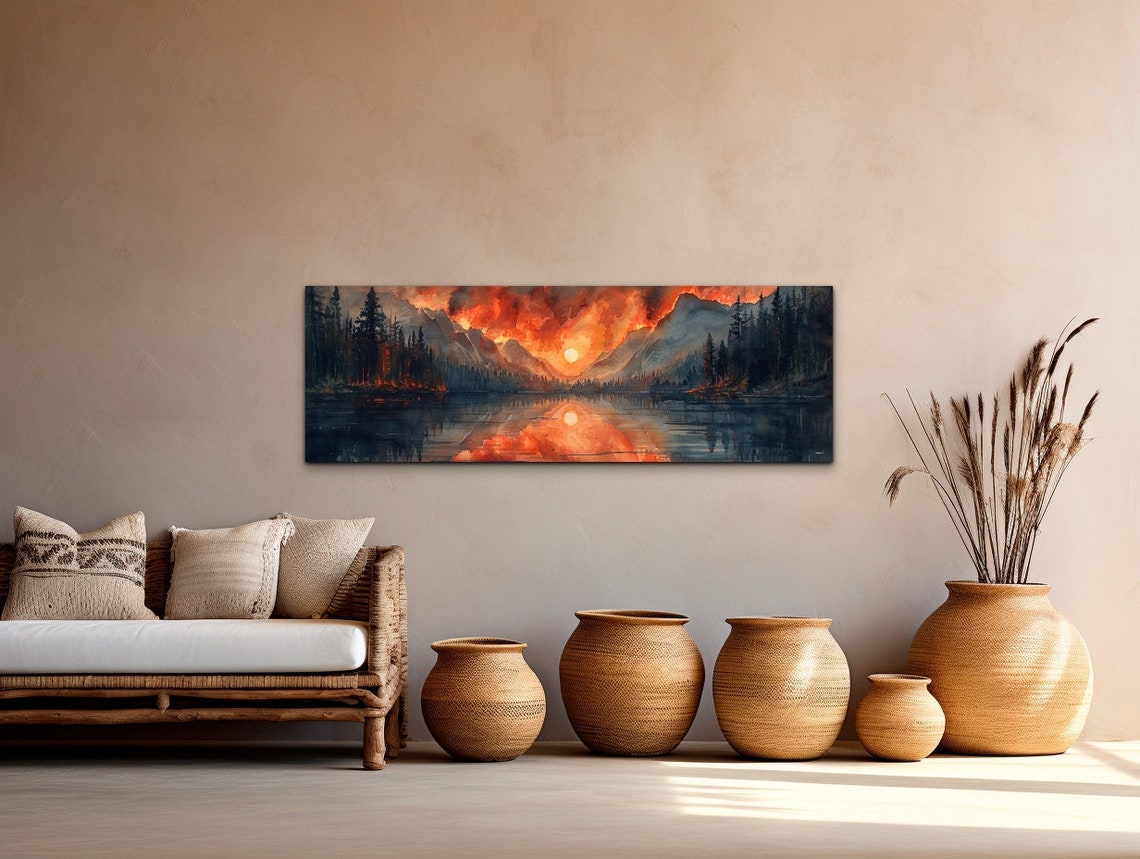 Panoramic Watercolor Forest Fire Wall Art