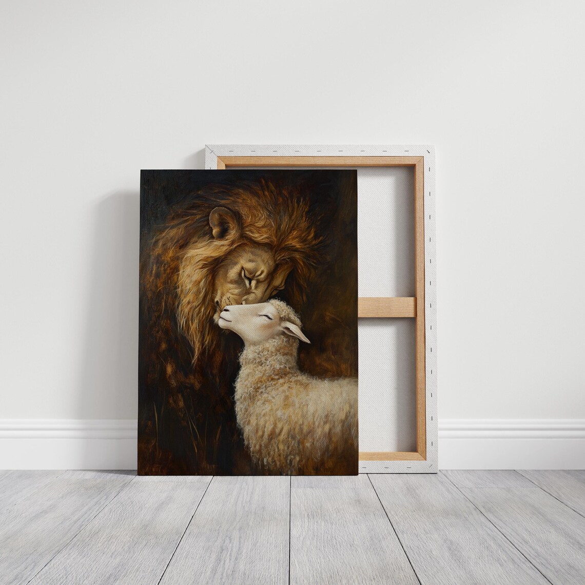 Lion And Lamb Tender Nuzzle Gentle Christian Peace Painting Poster - Image 3