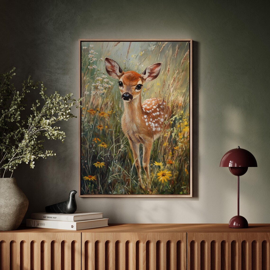 Baby Fawn Deer in Wildflower Meadow Cute Woodland Nursery Art Print - Image 6