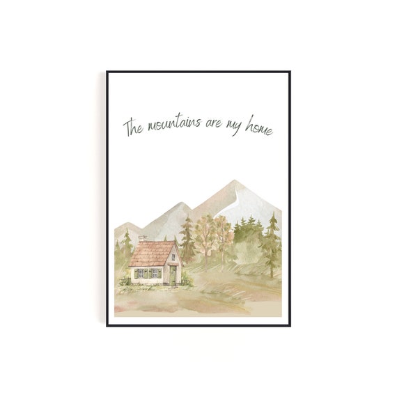 Fall Watercolor Mountains Mountains Are Home Mountains And Cottage Wall Art
