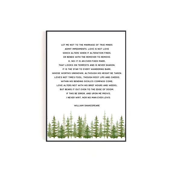 Sonnet 116 By Shakespeare Love Poem And Wall Art With Watercolor Forest