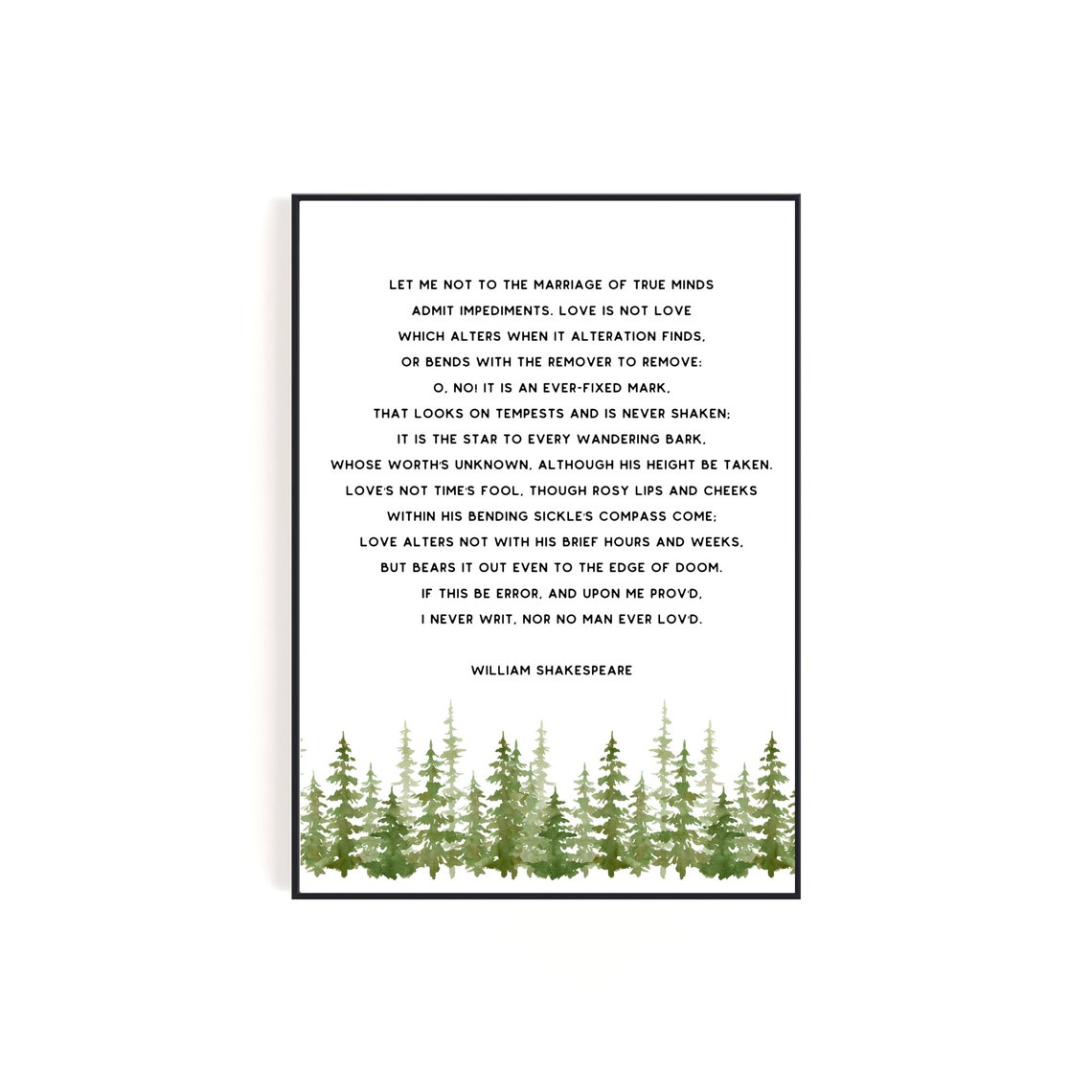 Sonnet 116 By Shakespeare Love Poem And Wall Art With Watercolor Forest