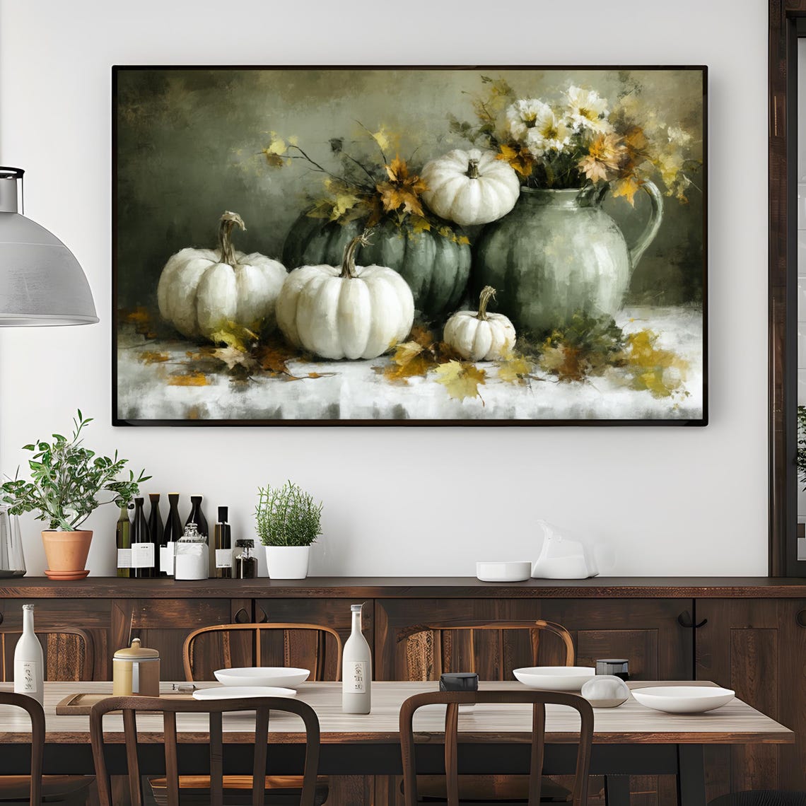 Rustic Fall Pumpkin Frame Tv Art Samsung Thanksgiving Decor Autumn Botanical Vintage Style