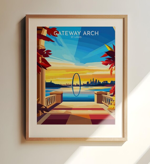 Gateway Arch St Louis Sunset Skyline Retro Vintage Travel Poster