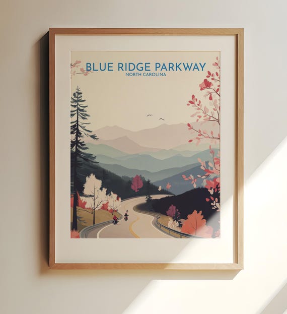 Blue Ridge Parkway North Carolina Travel Print Art Serene Autumn Road In