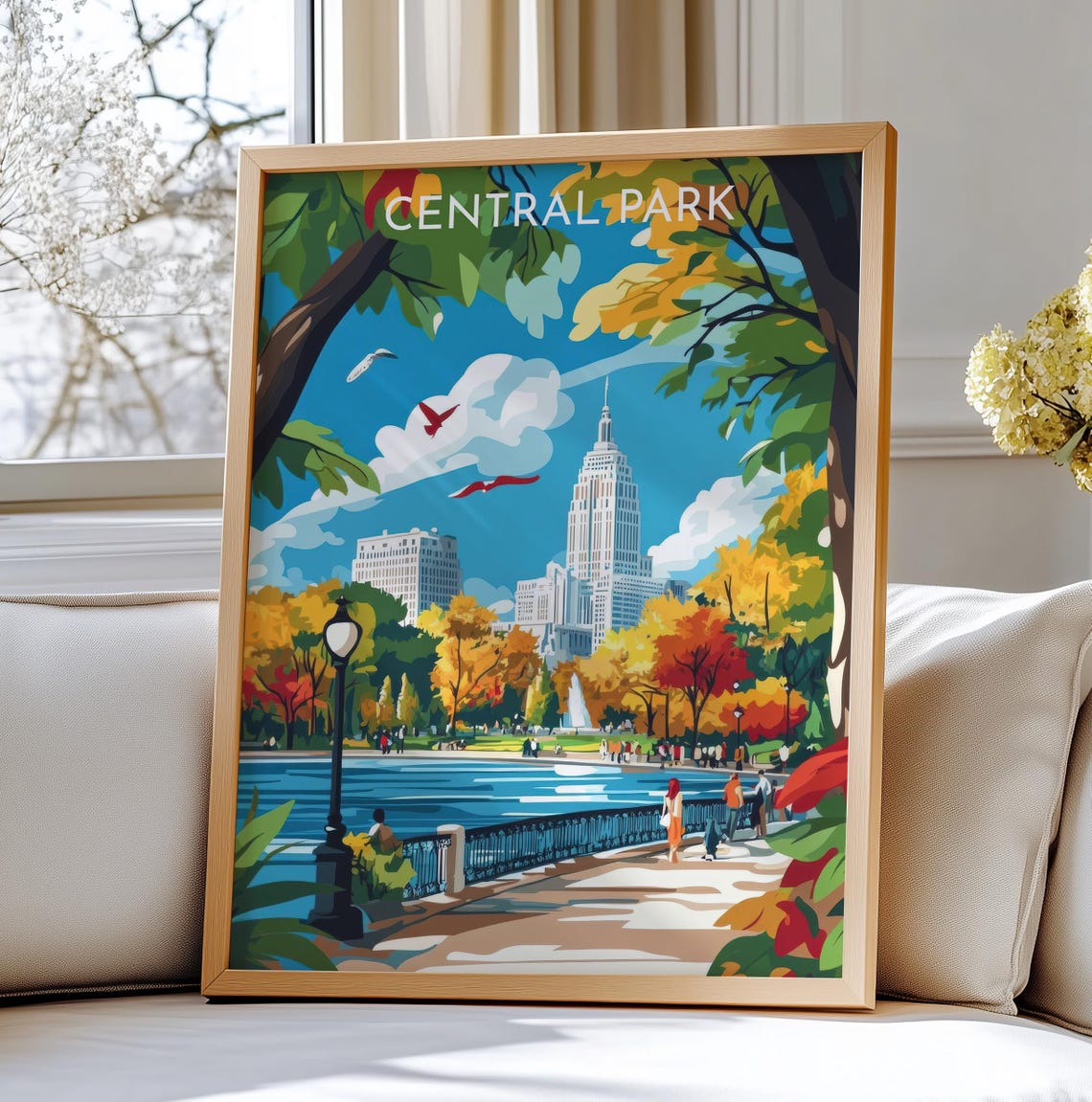 Central Park New York City Travel Art Print Wall Decor With Autumn Scenery