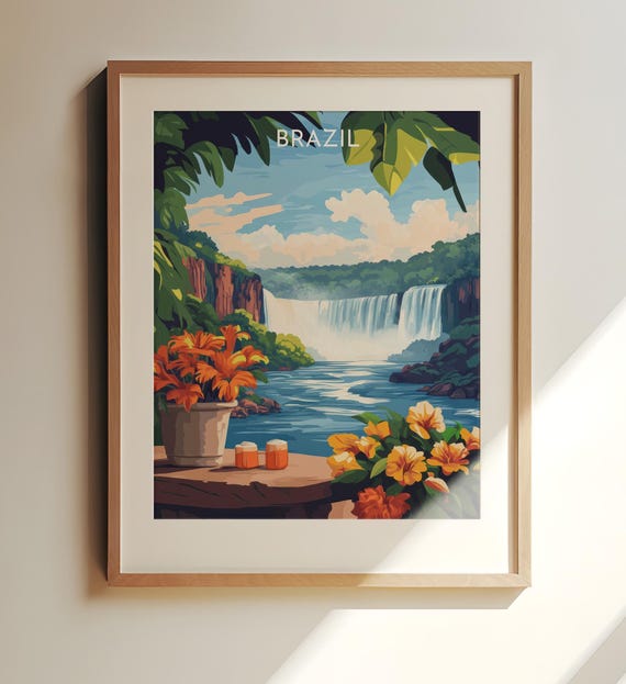Iguazu Falls Brazil Travel Art Print Scenic Wall Decor