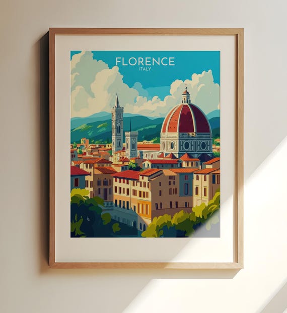 Florence Italy Travel Print Art Stunning Duomo And Cityscape Illustration