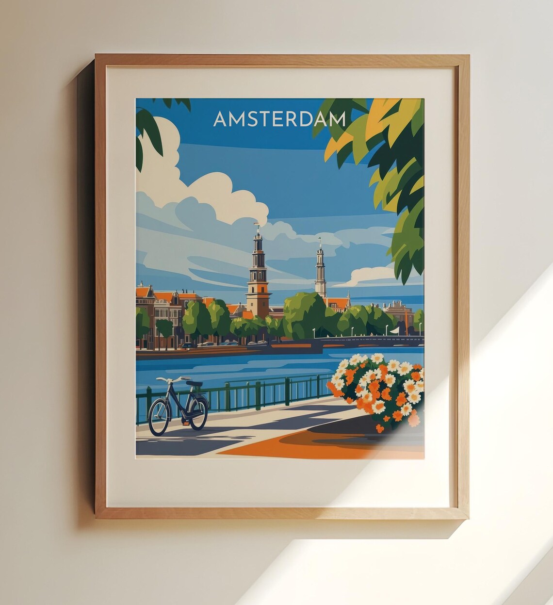 Amsterdam Netherlands Travel Print Canal Bicycle City Scene Art