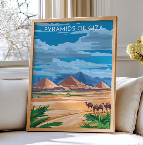 Giza Egypt Travel Print Art Pyramids Of Scenic Poster