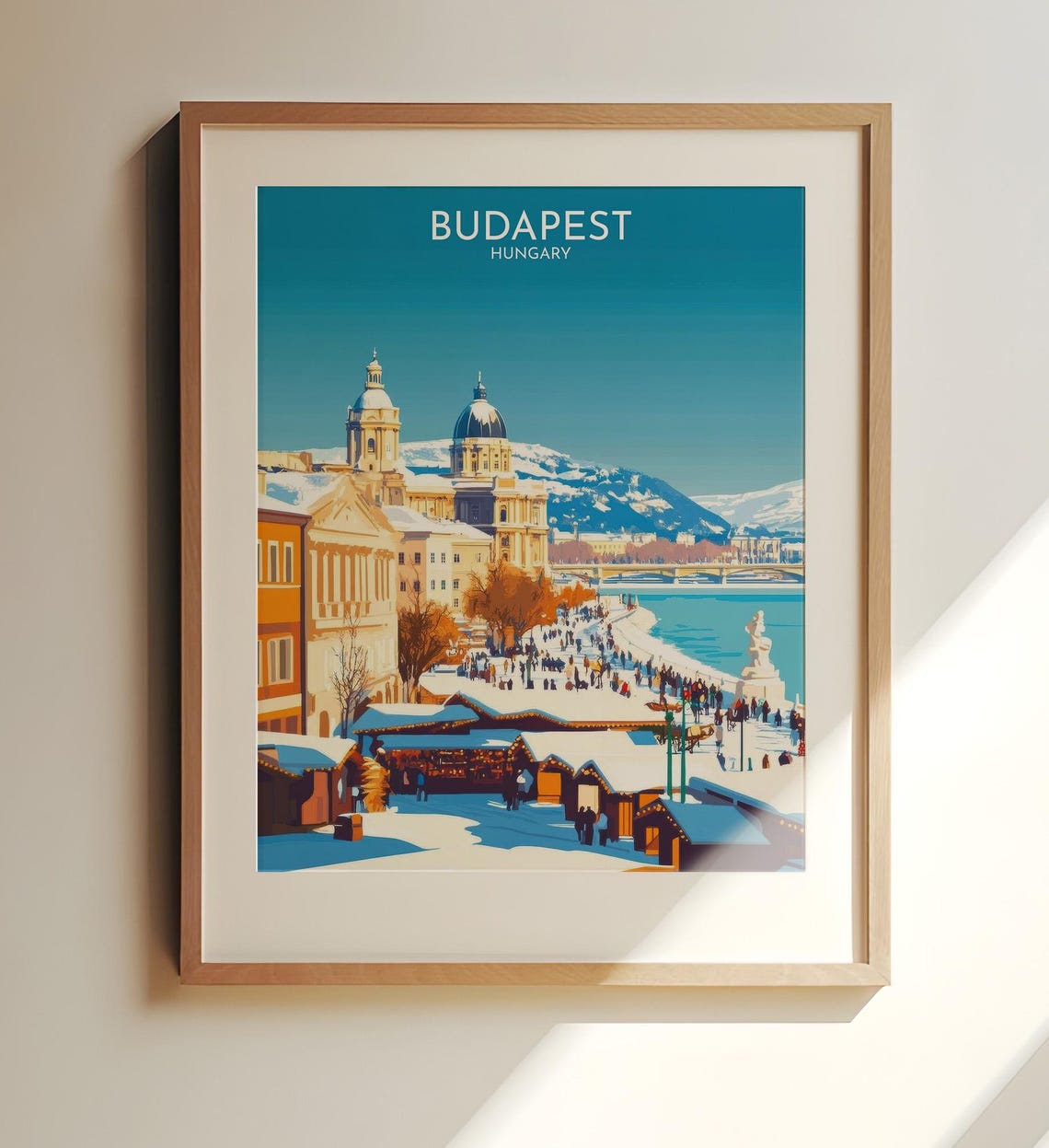 Budapest Hungary Winter Snowy Danube Christmas Market Poster