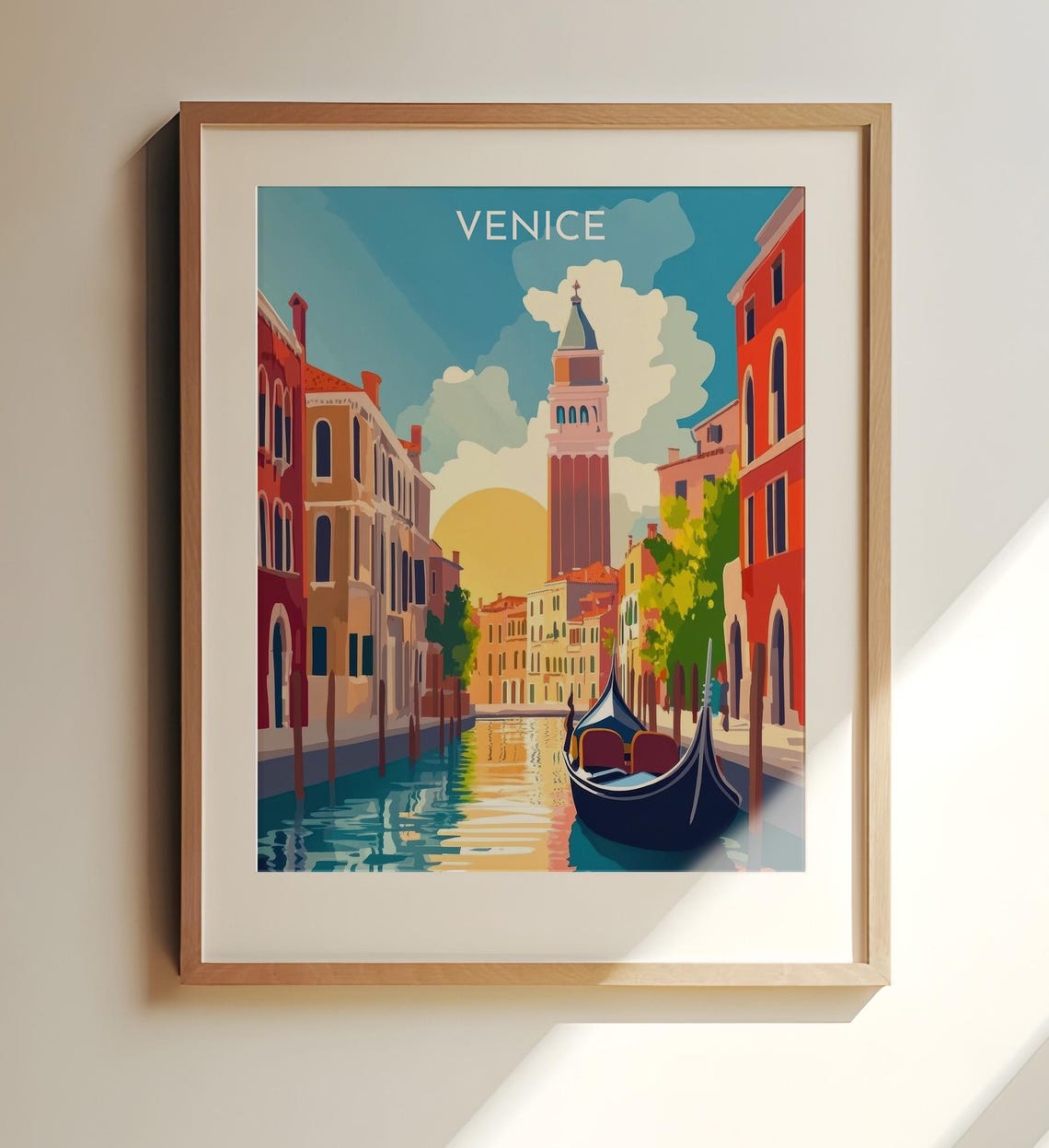 Venice Italy Gondola Canal Campanile Tower Colorful Travel Poster