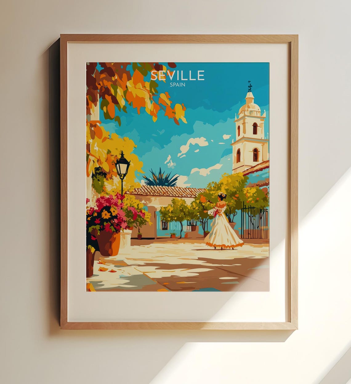 Seville Spain Travel Print Vibrant Courtyard Flamenco Dancer Art