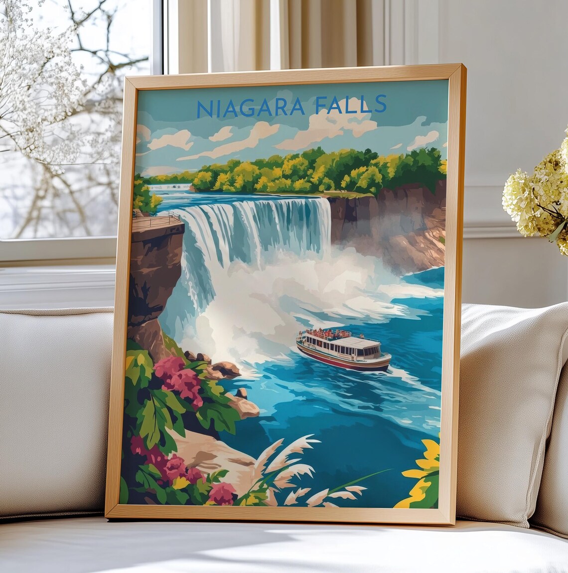 Niagara Falls Horseshoe Falls Tour Boat Vintage Travel Art Poster