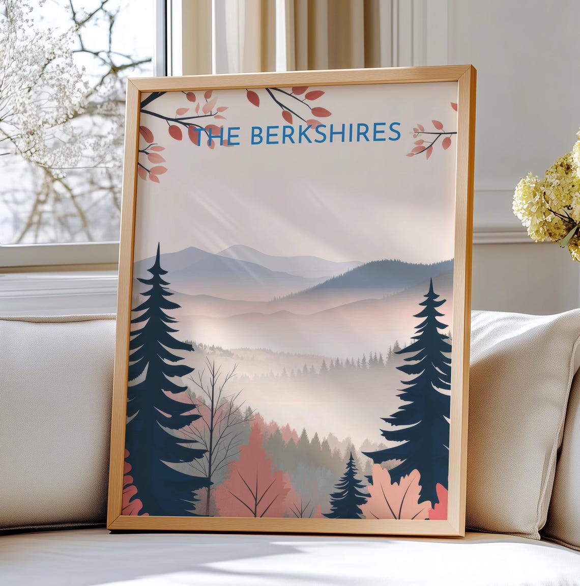 The Berkshires Misty Mountain Landscape Pine Forest Travel Poster
