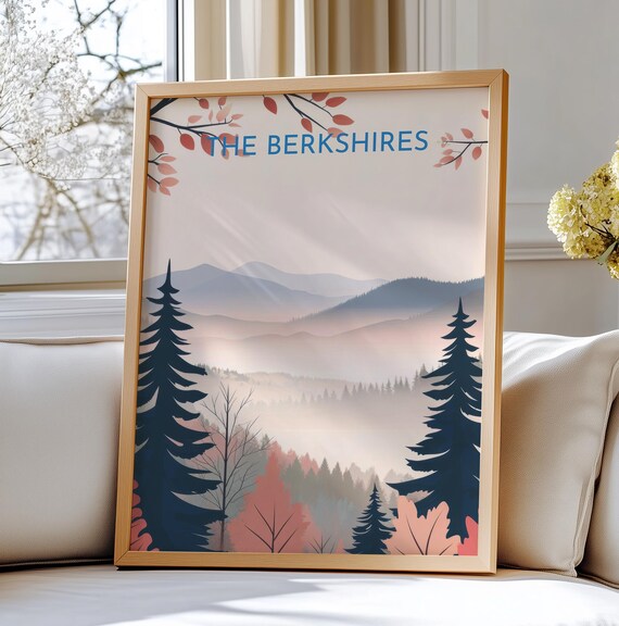 The Berkshires Misty Mountain Landscape Pine Forest Travel Poster
