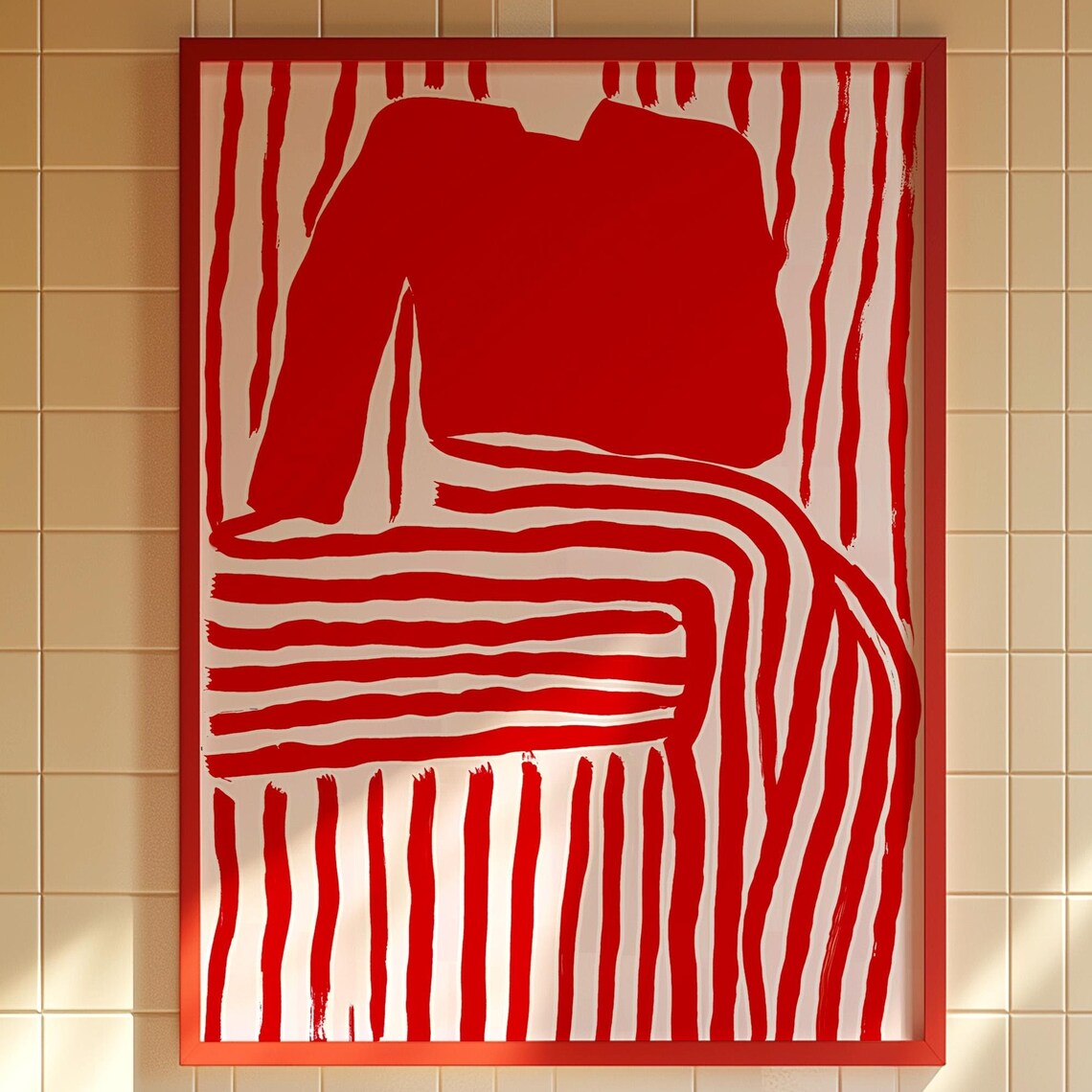 Bold Red Abstract Brushstroke Figure Modern Minimalist Art Poster