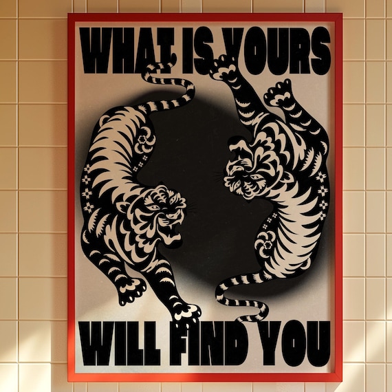 Retro Tiger Self Affirmation Art Print, 70s Psychedelic Decor