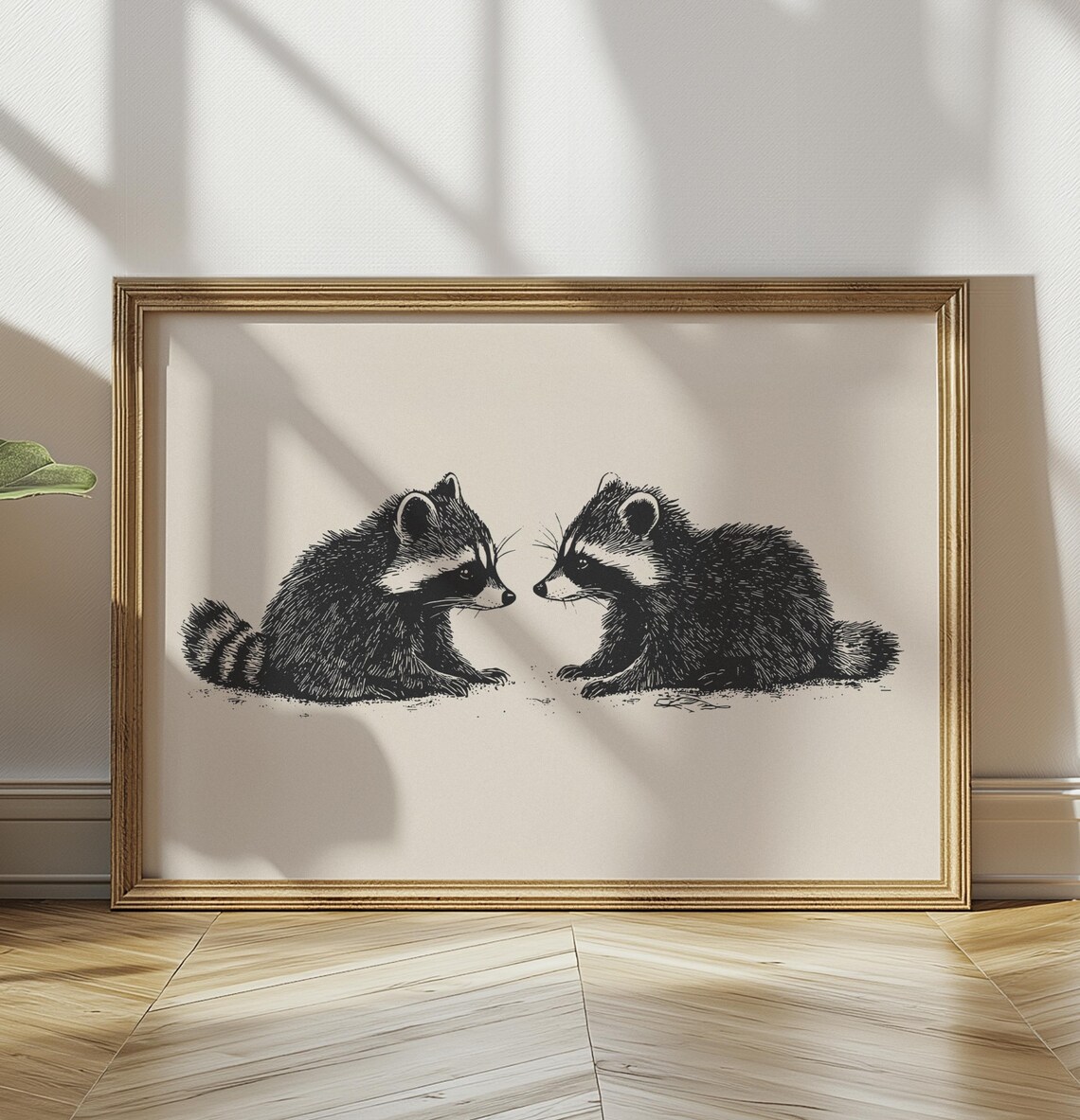 Two Baby Raccoons Facing Each Other Ink Sketch Nursery Poster - Image 3
