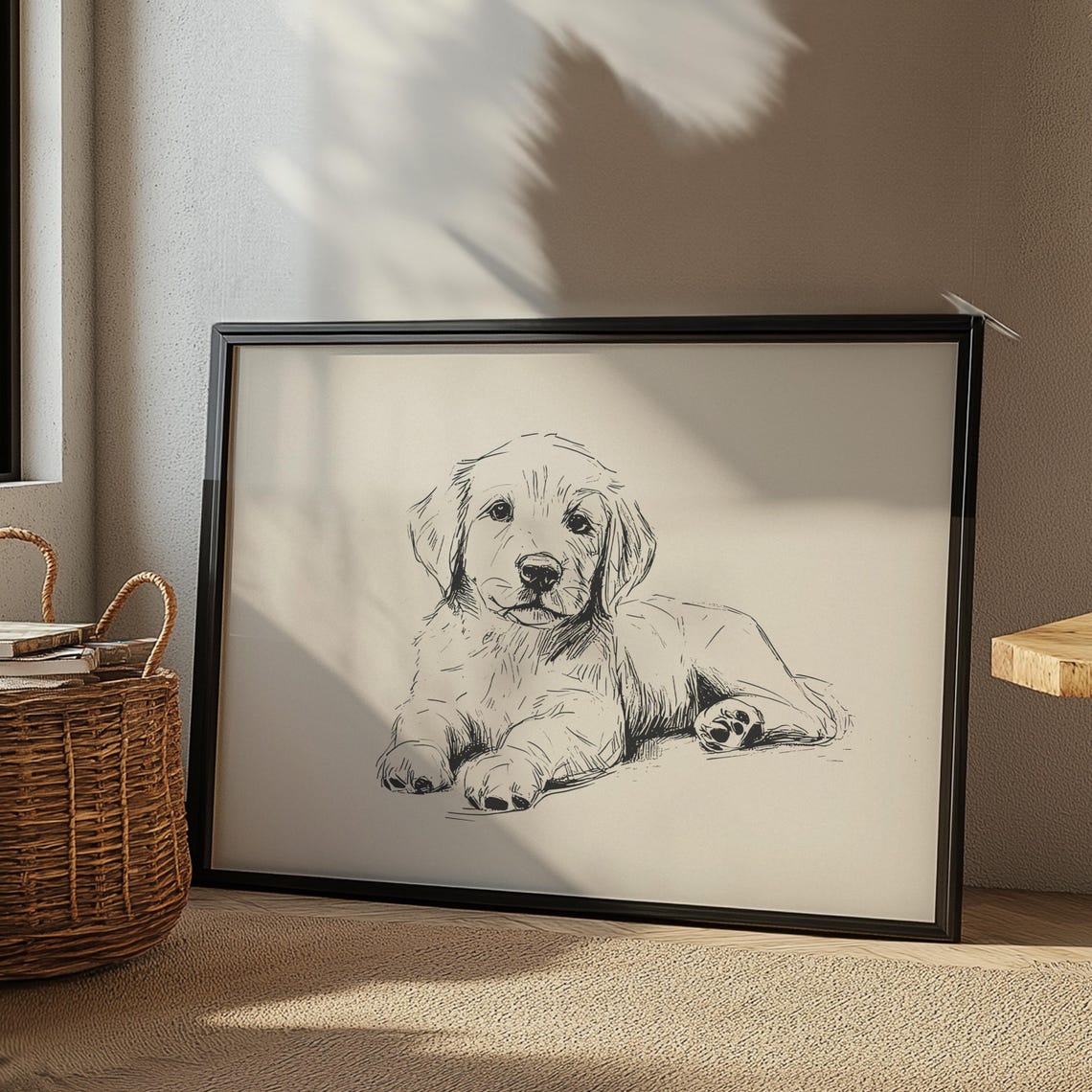Nursery Golden Retriever Puppy Art Dog Vintage Print Kids Room Decor Dog Wall Art Country Dog Drawing Farmhouse Print Boy Room Decor - Image 3