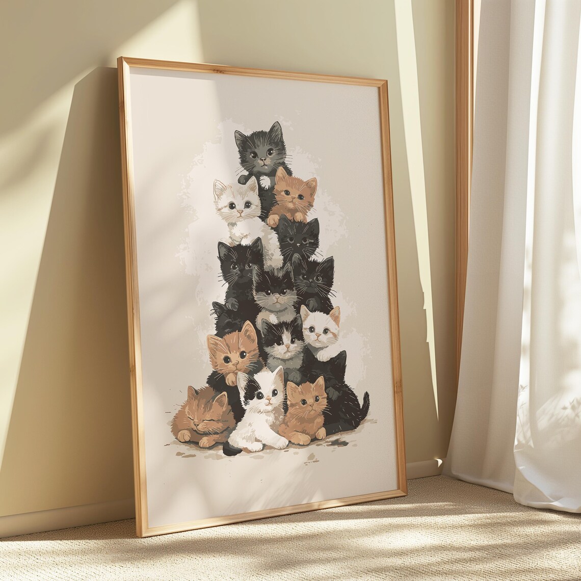 Cute Kittens Stacked Together Wholesome Vintage Cat Art Poster - Image 3